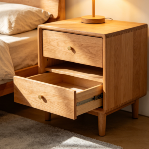 Nordic Oak Copper Handle Solid Wood Bedside Table
